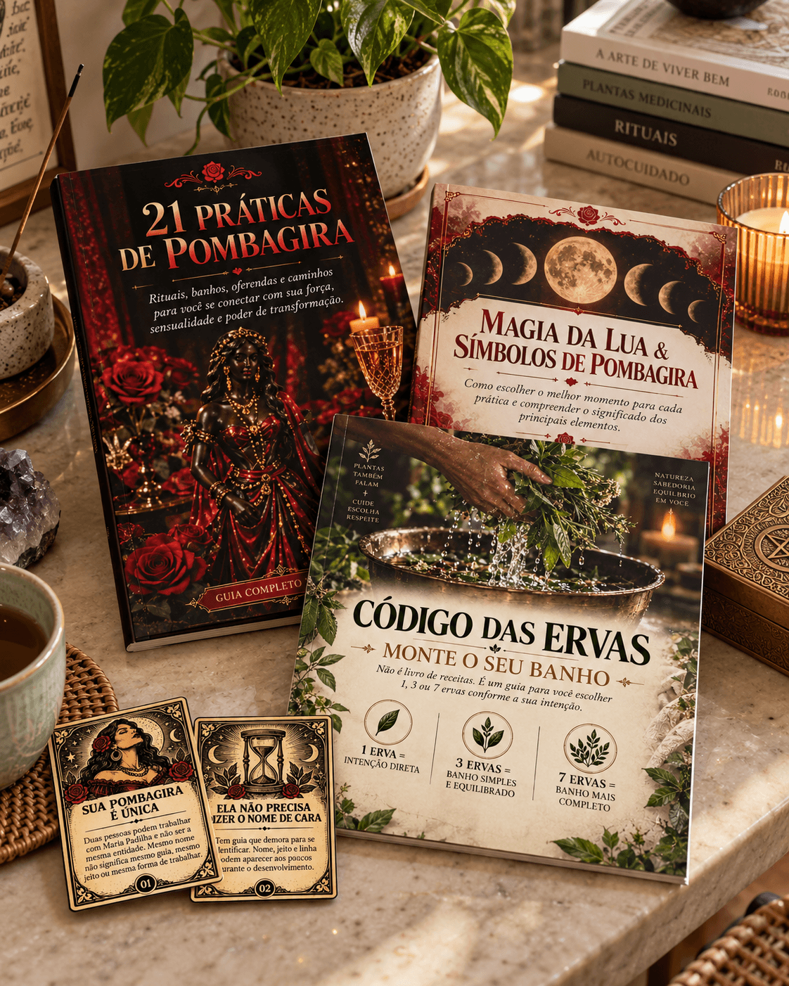 Guia Completo de Pombagira: 21 Práticas, Código das Ervas, Magia da Lua e cards