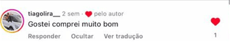 Depoimento de tiagolira: Gostei, comprei, muito bom.