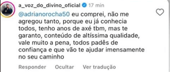 Depoimento de a_voz_do_divino_oficial: conteúdo de altíssima qualidade, vale muito a pena, padês de confiança.